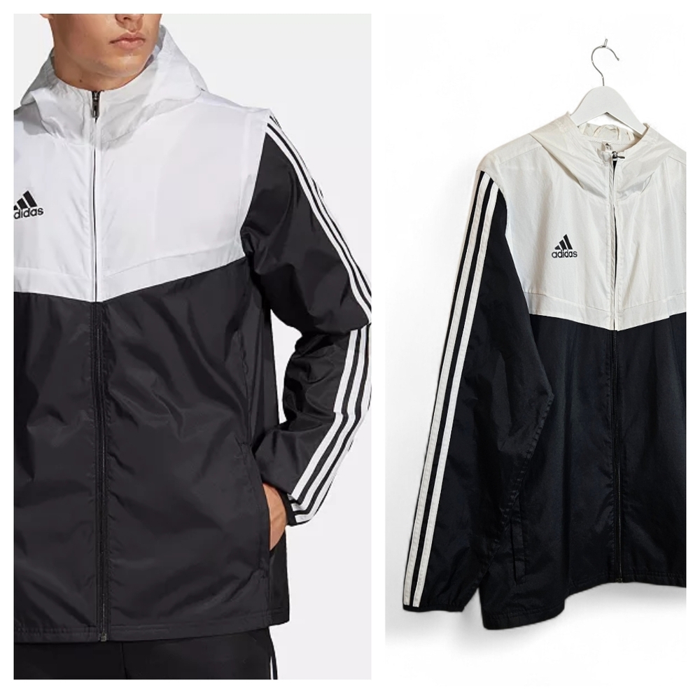 Adidas Men's Windbreaker Jacket M Tiro 3 Stripe Hooded Colorblock Black White OG